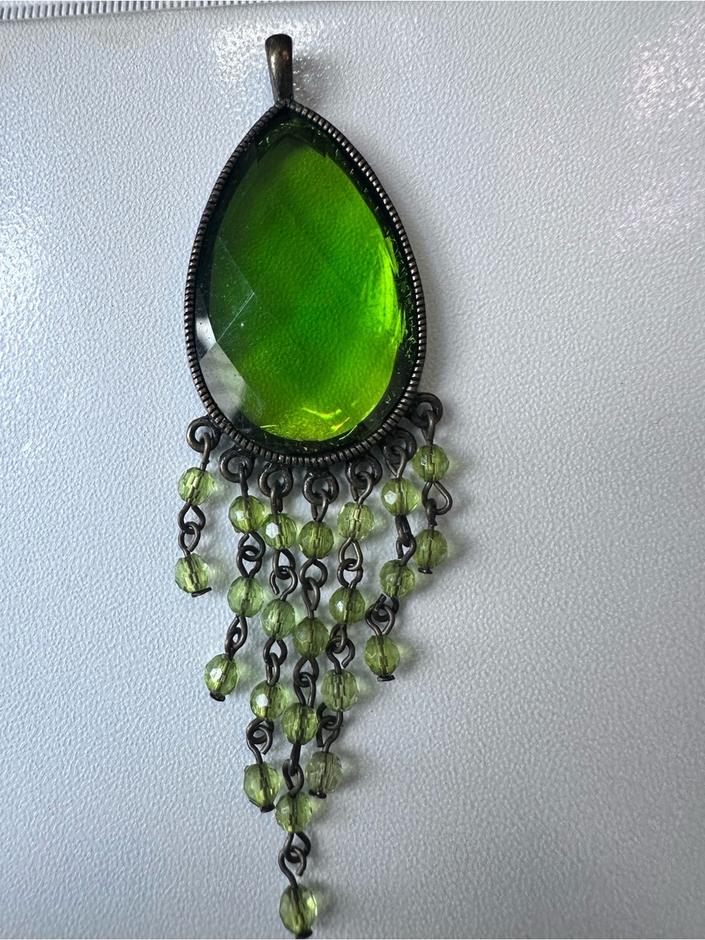 Green Teardrop Crystal Fringe Pendant